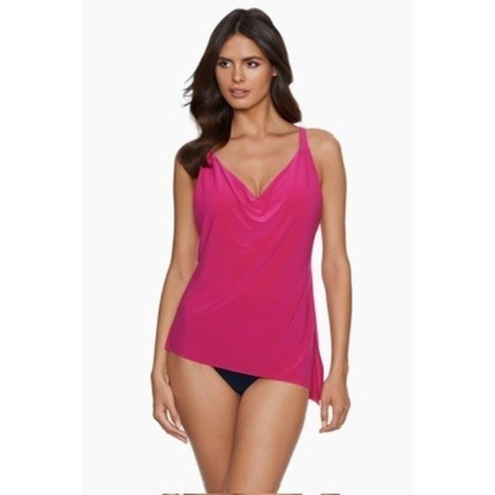 Magicsuit Women Ruby Red Draped Cowl Neck Side Tie Tankini Swim Top Size 12 NEW